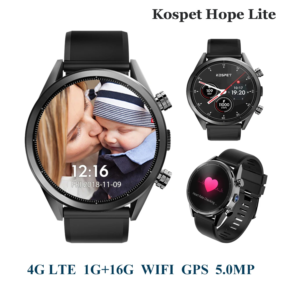 KOSPET Hope Lite 1 ГБ 16 Android7.1.1 двойные 4G умные часы для мужчин wifi gps 8.0MP 39 &quotКерамические