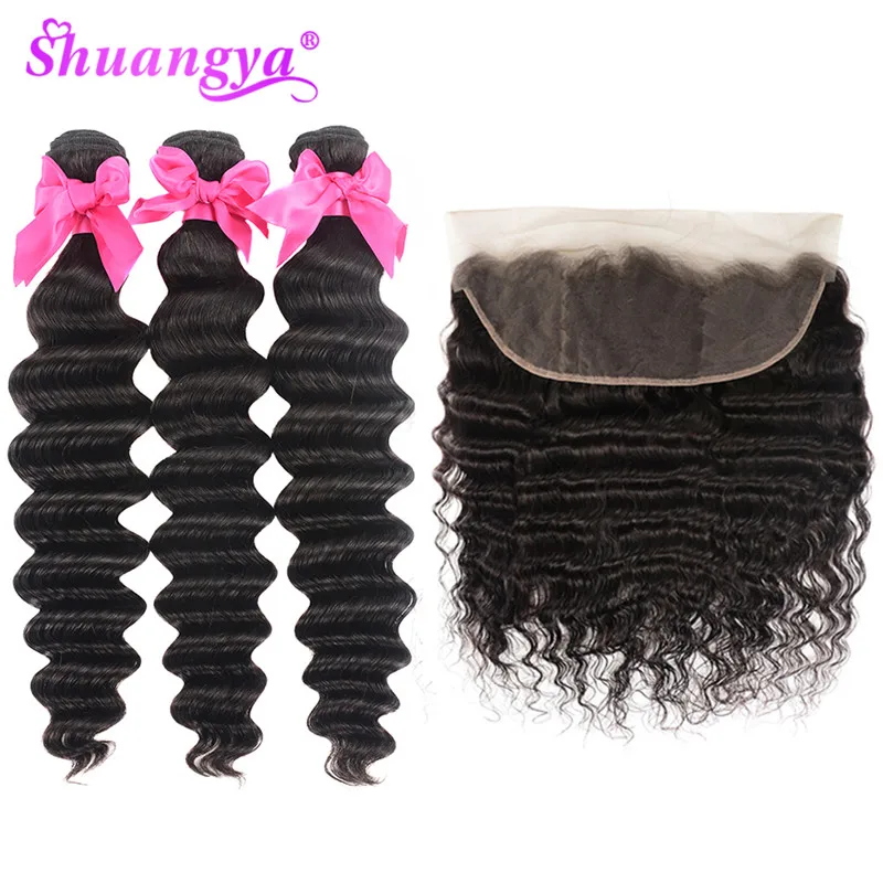

Shuangya Hair Indian Hair Loose Deep Wave Bundles With Frontal Closure 100% Human Hair Frontal With Bundles Remy Hair extension