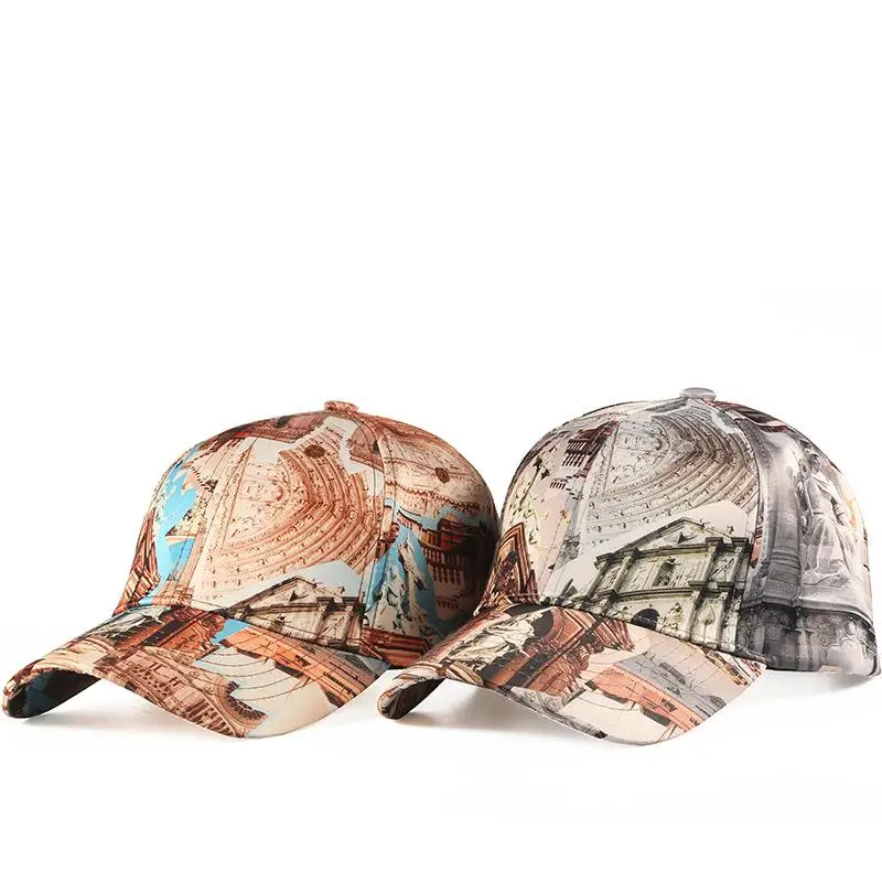 European American high street style pattern Baseball Cap Wild Caps unisex Men Autumn spring sport UV50+flat along sun Hats