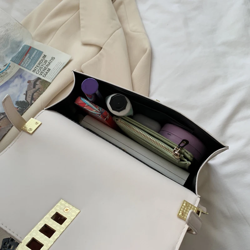

Women Luxury Pu Leather Sewing Thread Shoulder Bag Chain Designer Small Square Clamshell Crossbody Bags Ladies Casual Handbags