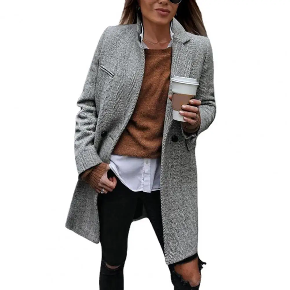 

Women Coat Winter Warm Fashion Solid Slim Fit Trench Coat Casual Turn-down Collar Jackets 2021 Elegant Long Sleeve Outerwear