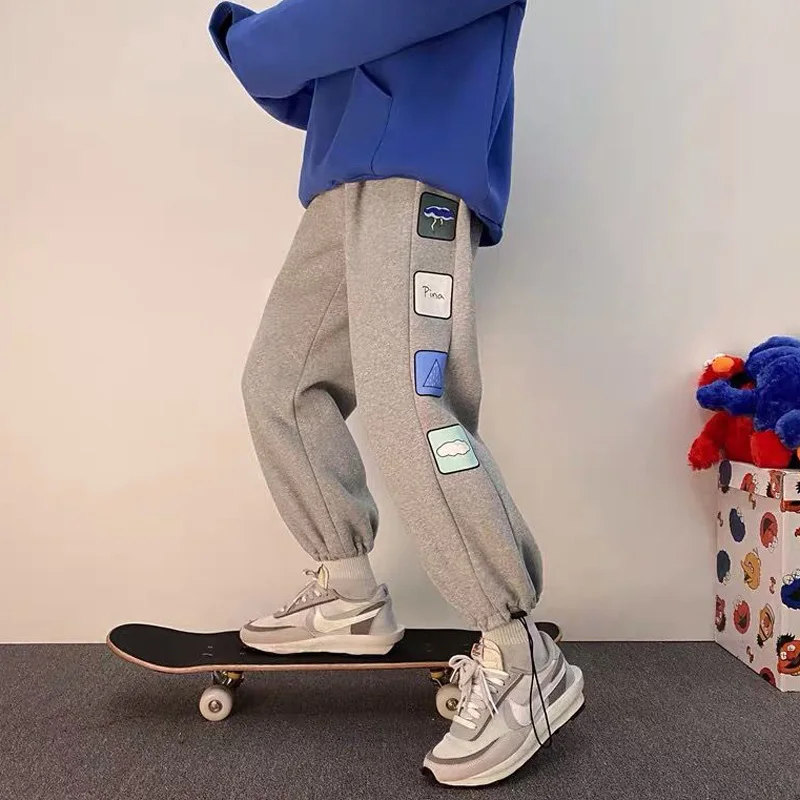 

Winter Thick Sweatpants Joggers For Women High Waist Straight Trousers Stylish Print Beam Feet Harem Pants Baggy Teens Unisex