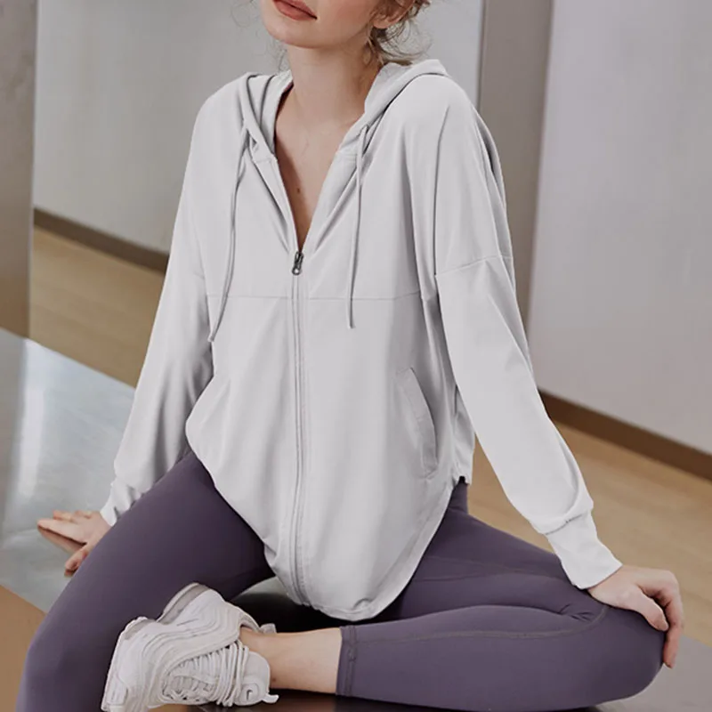 

Quick Dry Gym Sports Coat Women Long Sleeve Hooded Zipper Running Jacket Windproof Fitness Workout Summer Sportswear