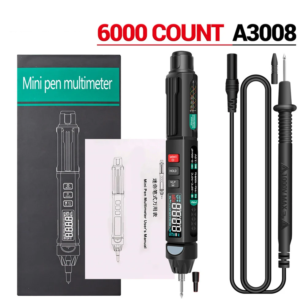 

A3008 Pen Digital Multimeter High Precision 6000 Counts Voltage Resistance Diode Handheld Tester Electrical Instrument