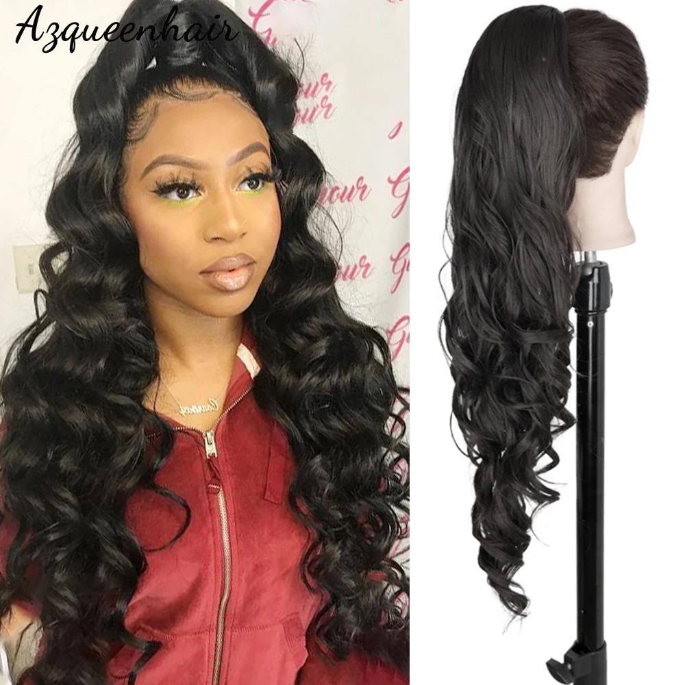 

AZQUEEN Black 26-Inch Synthetic Loose wave Hair With Drawstring Ponytail Fake Hair Extensions Pony Fiber Heat-Resistant
