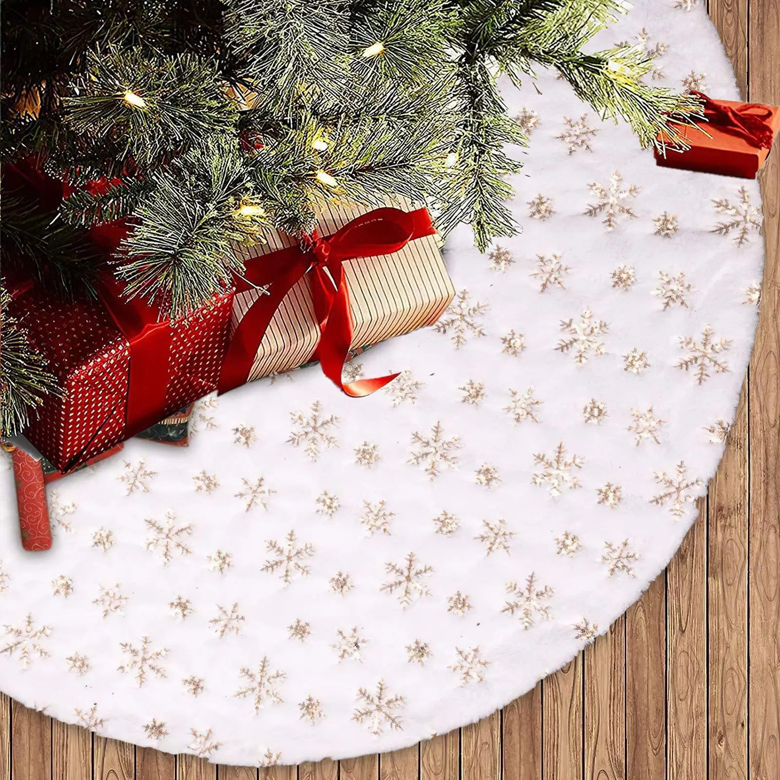 

White Christmas Tree SkirtGold Silver Snowflake Decoration Lightweight Comfortable Soft Plush Tree Skirt Christmas Decor