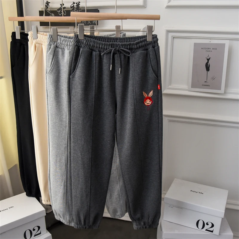 

Autumn Winter High Waist Drawstring Sweatpants Female Cute Embroideried Loose Casual Track Jogging Pant With Pocket
