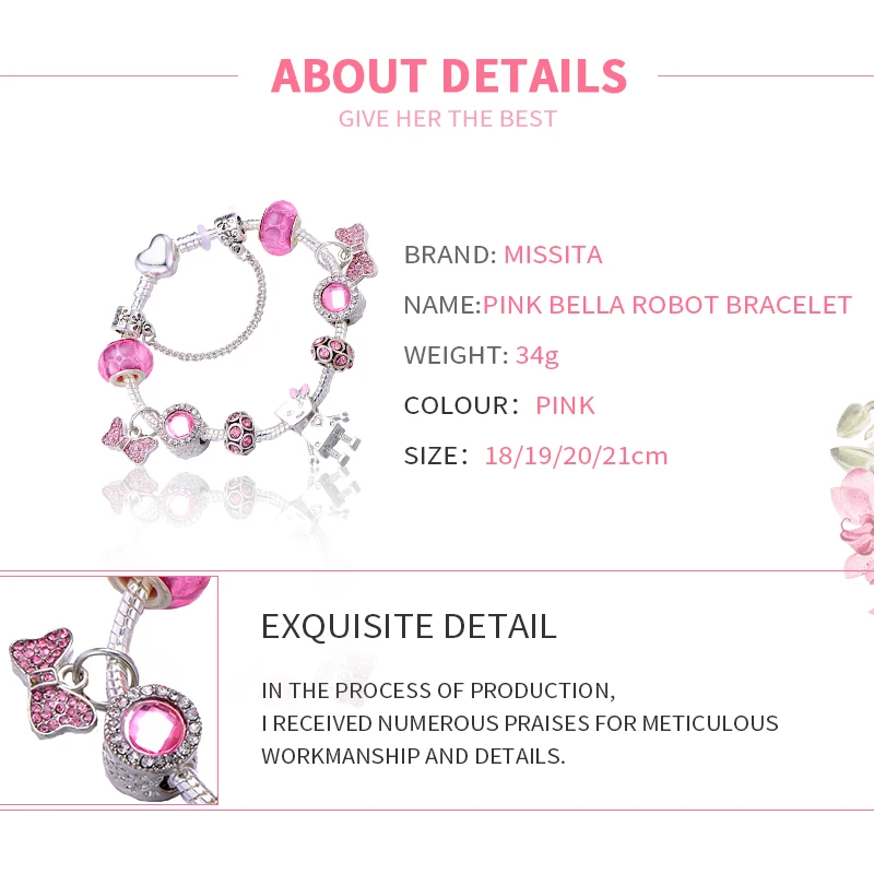 

MISSITA 2019 NEW Bella Charm Bracelet with Bowknot Beads Bracelets for Women Anniversary Brand Gift Dropshipping