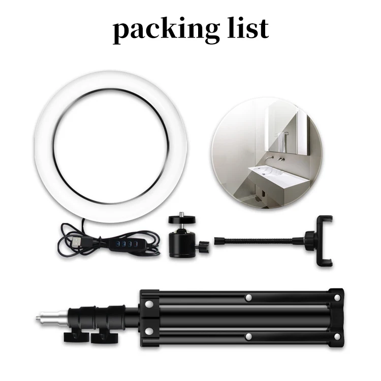 Светодиодный кольцевой светильник со штативом с зеркалом для макияжа