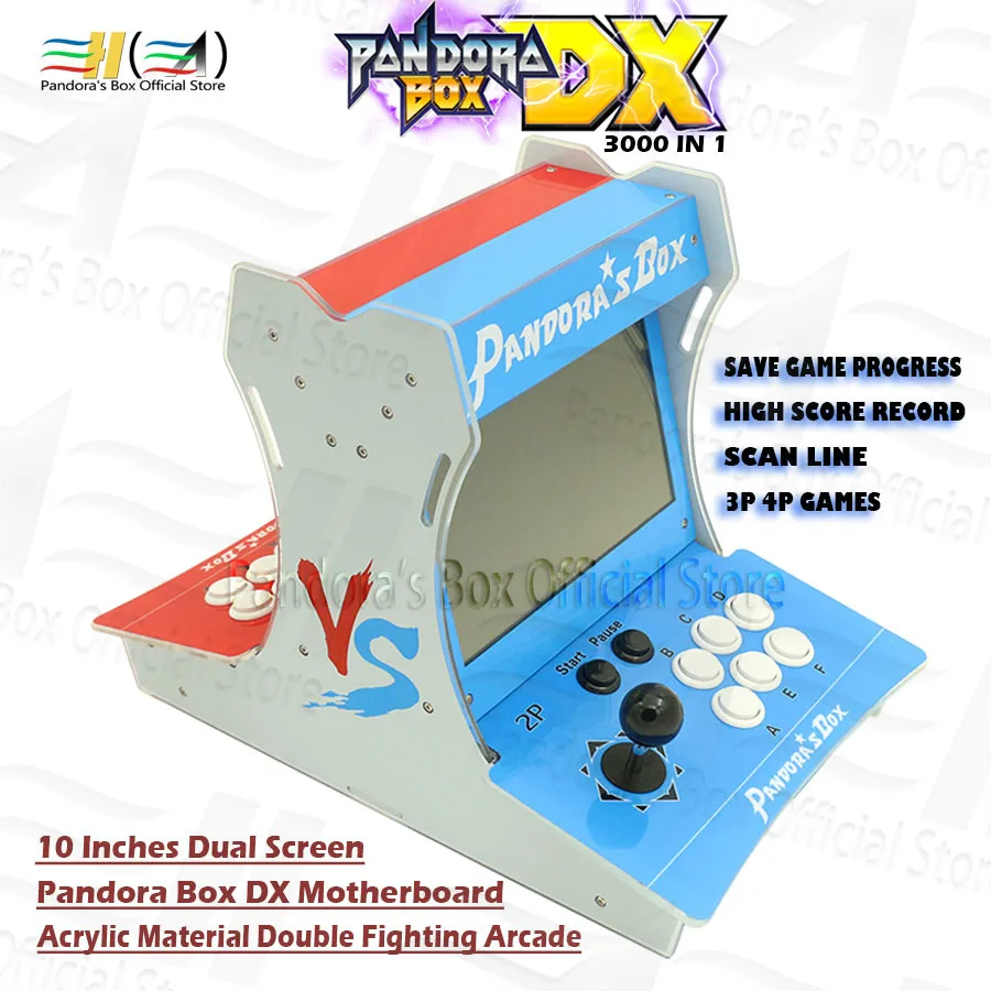 Pandora Box DX Acrylic bartop mini arcade 10 дюймов двойной экран 3000 в 1 может сохранить игру 3P 4P игра
