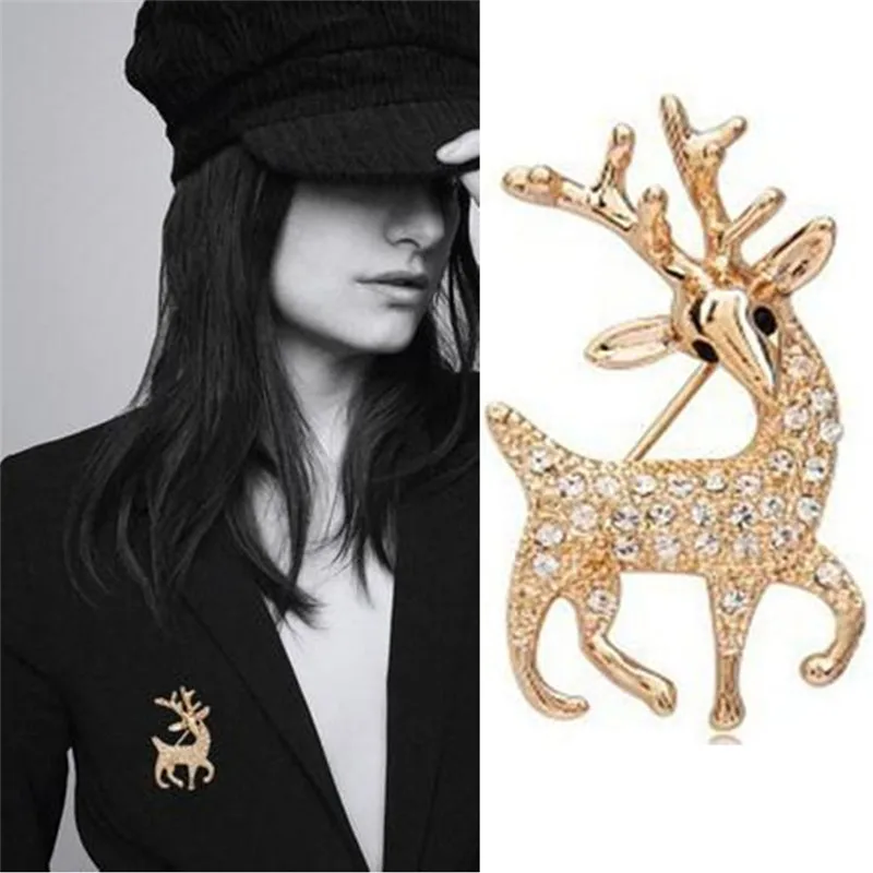 

1pc Women Fashion High Quality Exquisite Sika Deer Brooch Shining Rhinestone Jewelry broches para ropa mujer