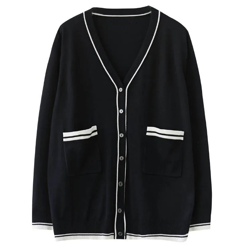 

Женская трикотажная куртка с V-образным вырезом, облегающий черный кардиган с длинным рукавом, обхват груди 150 см, 6XL, 7XL, 8XL, 9XL, 150 кг