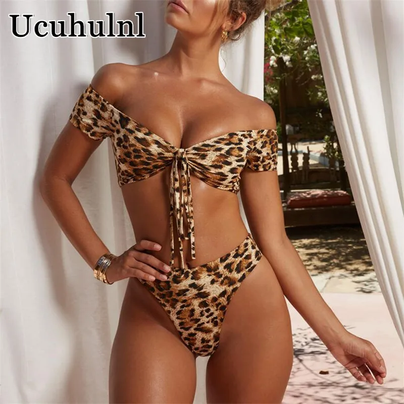 

Женский купальный костюм с леопардовым принтом, бикини с высокой талией, бразильские стринги 2020, купальник с пуш-ап и узлом, купальники, комп...