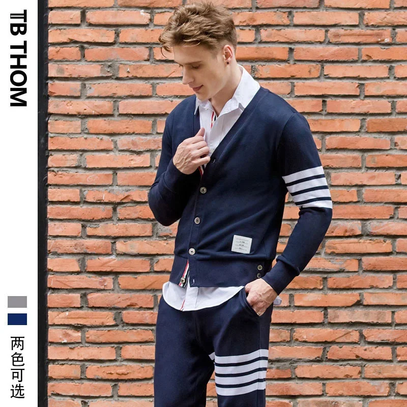 

Мужской трикотажный кардиган THOM, трикотажный жакет контрастных цветов с V-образным вырезом, 100% хлопок, одежда для пар