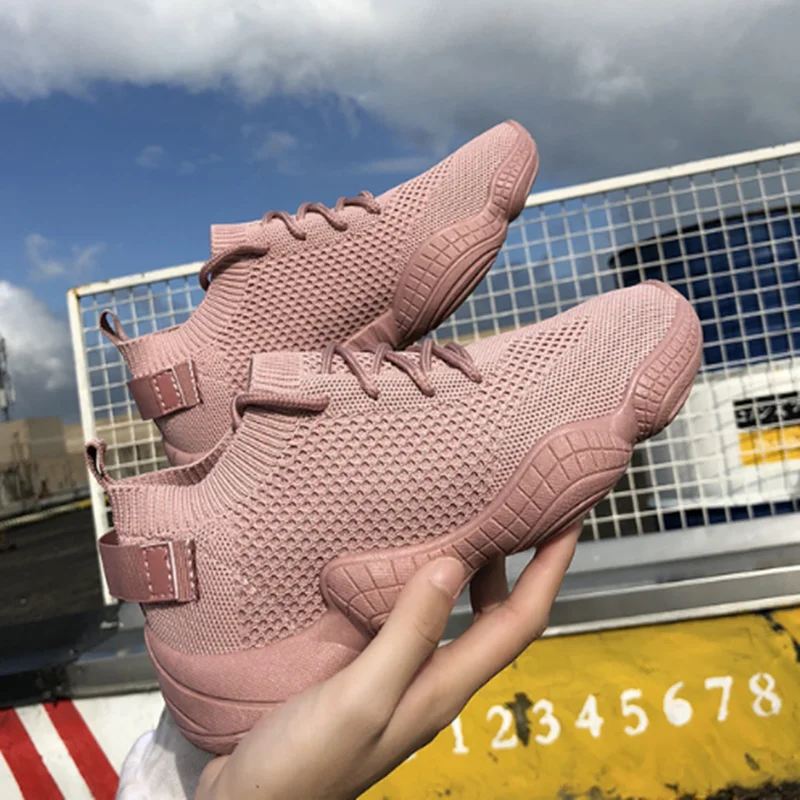 Кроссовки женские сетчатые эластичная ткань на шнуровке платформа