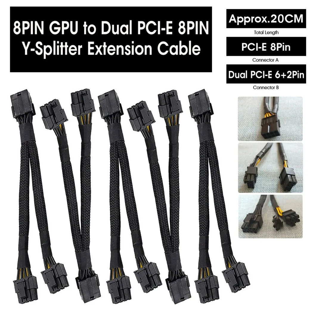 

5 Pcs 8 Pin PCI-E GPU To 2x PCIE 8 Pin (6+2) Power Adapter Splitter Cable