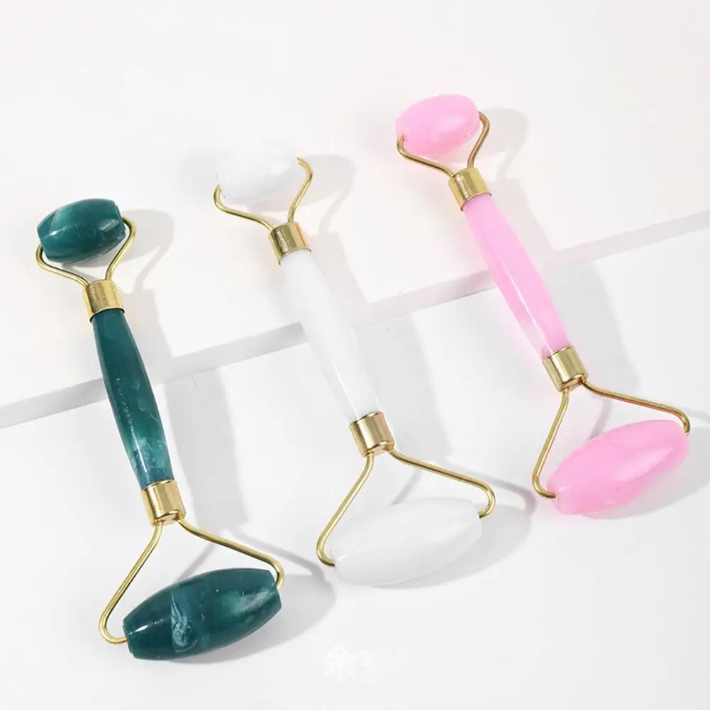 New Face Massage Jade Roller Rose Quartz Natural Resin Crystal Slimmer Lift Wrinkle Double Chin Remover Slimming Tools |