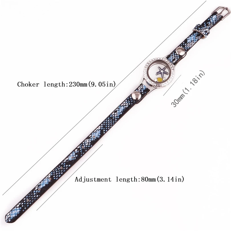

5pcs/lot 30mm Different color crystals Locket 7cm+15cm Snake blue Single Wrap PU Leather Bracelets Wristband With 50pcs Charms