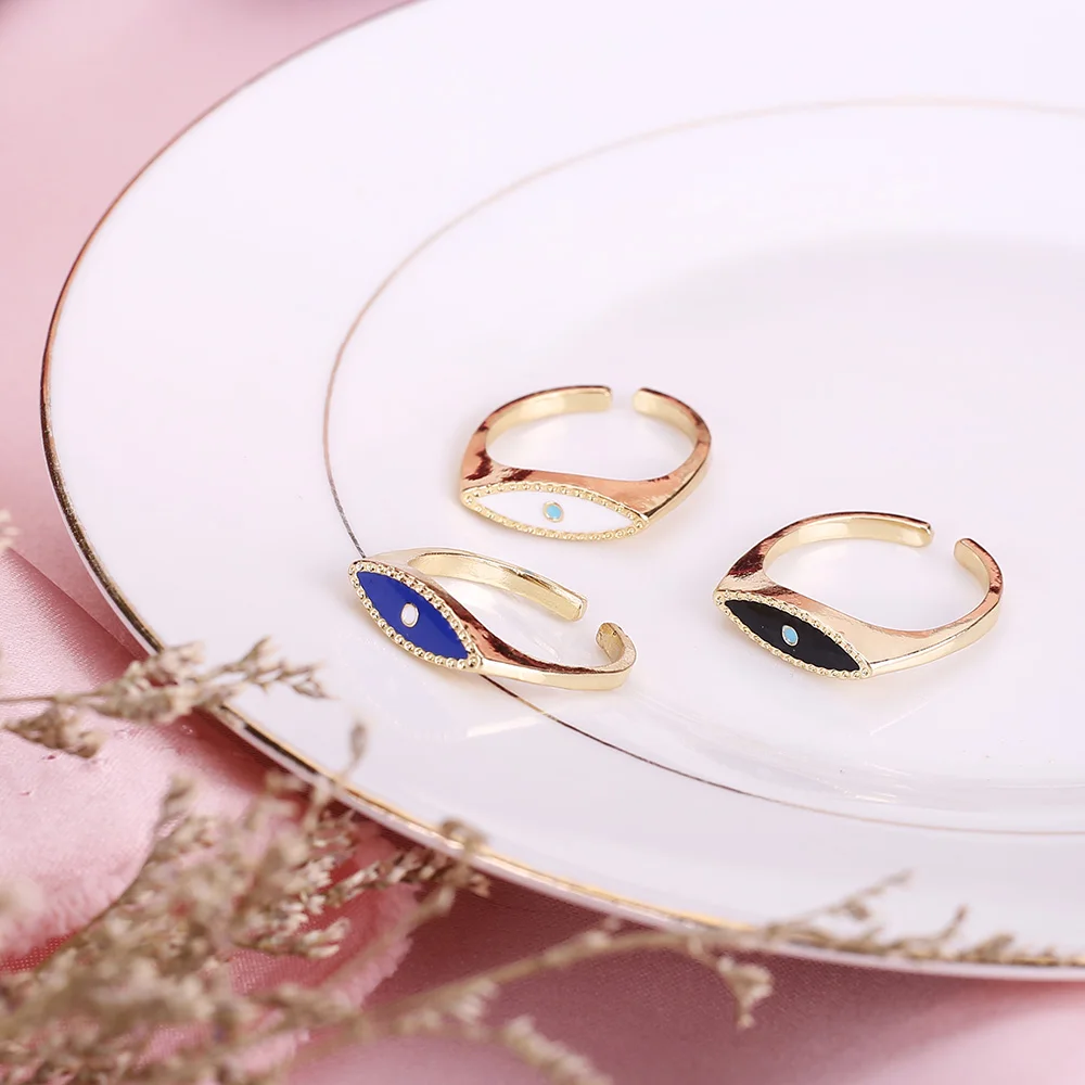 Женские винтажные золотистые кольца Adjusatble синие и белые с черной эмалью для