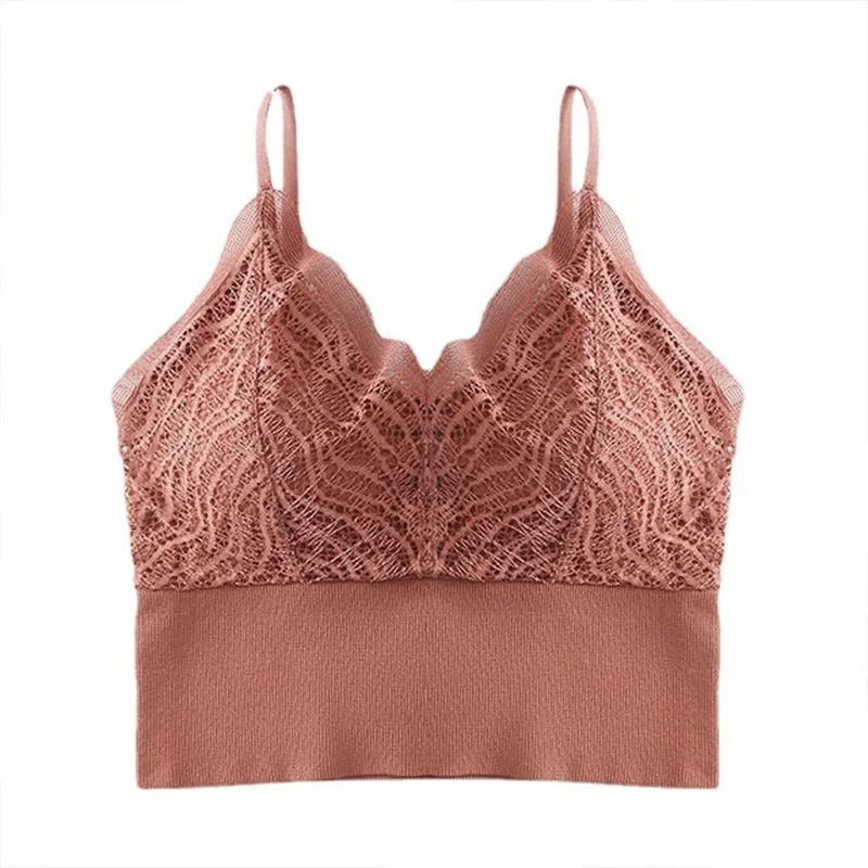 

Ladies U-Shaped Beautiful Back Strap Short Tube Top Seamless Sexy Lace Bra Girl Breathable Underwear Base