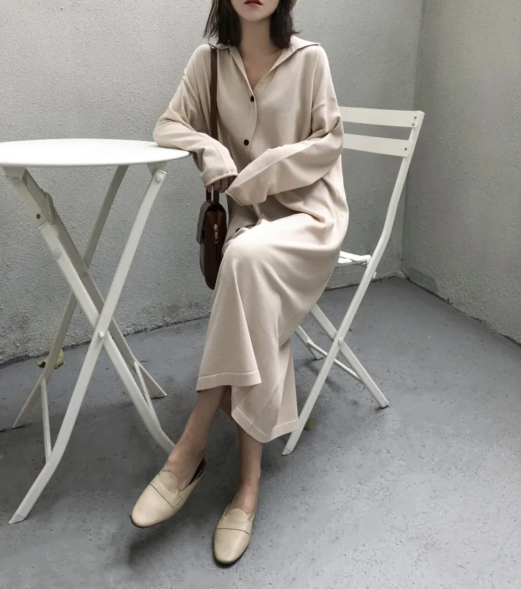 Новинка 2019 женские платья осень зима одинарной вязки повседневные Прямые с