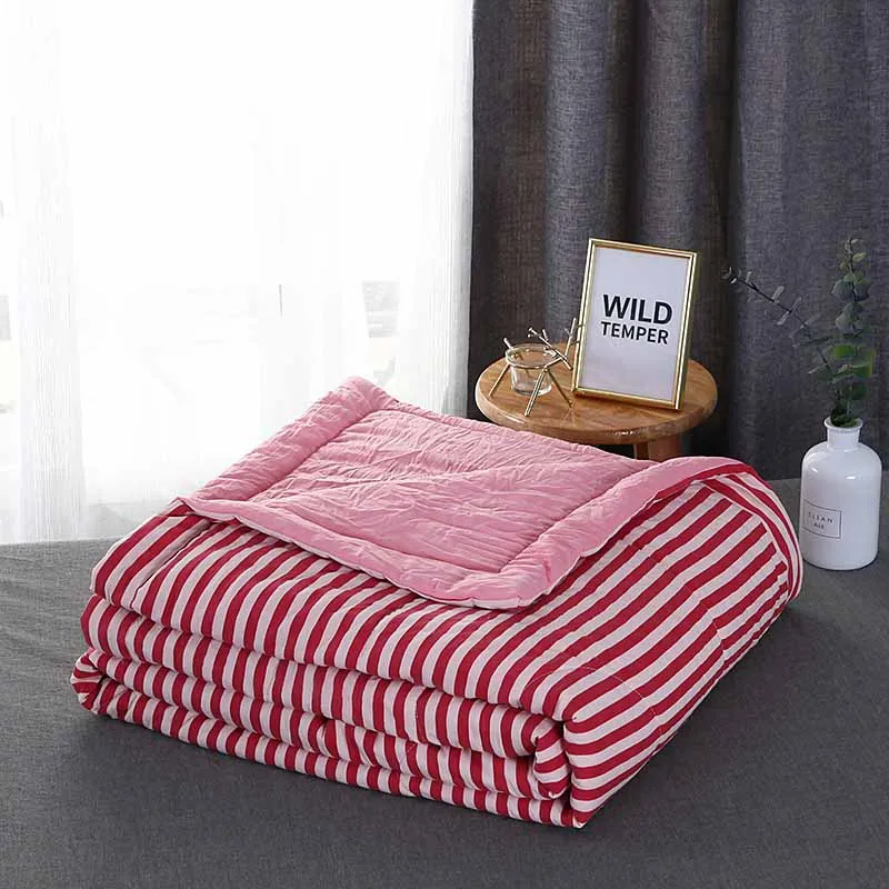 Red striped Зимнее воздухопроницаемое одеяло, мягкое дышащее одеяло, тонкое Клетчатое одеяло в полоску, покрывало на кровать - Цвет: Red striped