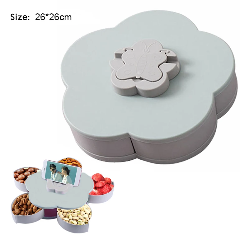 1 PC Креативное цветочное лепестковое блюдо для фруктов и конфет, коробка для хранения, 5 сеток, орешки, поднос для закусок, вращающиеся цветы, еда, Подарочная коробка, вечерние, свадебные - Цвет: 1 PC