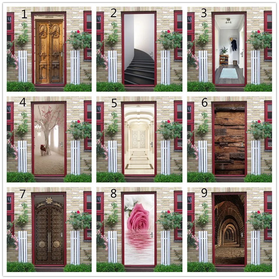 Different Style Library Door Sticker Waterproof Wallpaper On The Door Home Decoration Self Stick Wallpaper For Living Room Decal