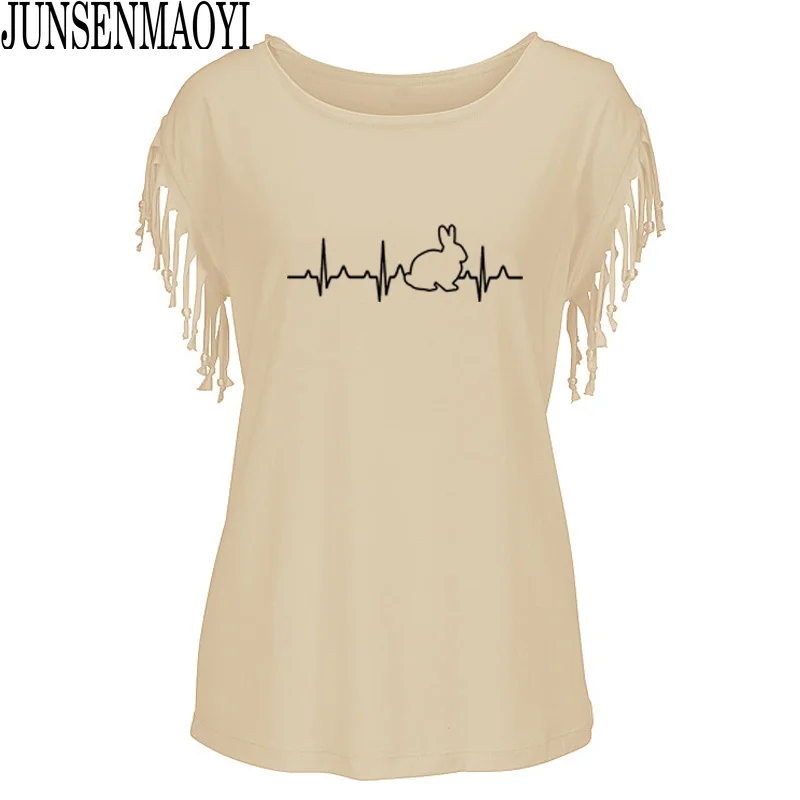 

Женская футболка с коротким рукавом и круглым вырезом, с принтом в виде кролика