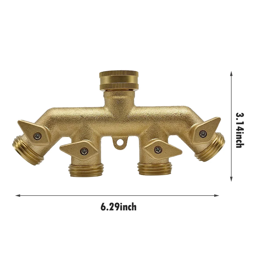 

3/4inch 4-Way Brass Garden Hose Splitter Y-Type Watering Pipe Connector Distributor Outdoor Garden Tap And Faucet Connect Tools