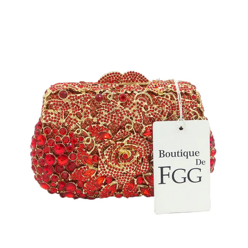Boutique De FGG Рубиновая Красная роза цветок женский кристалл вечерняя Свадьба
