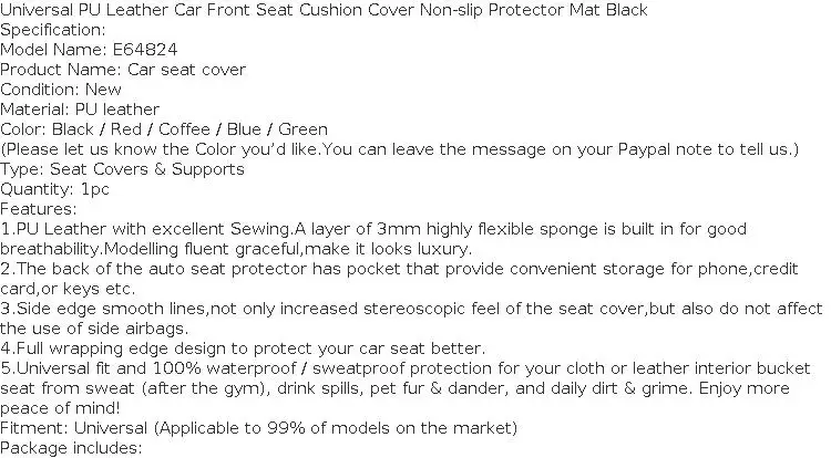 1PC Luxury PU Leather Front Car Seat Cover Cushion Protector Non-Slip Mat Waterproof for Lada VESTA for Ford for BMW