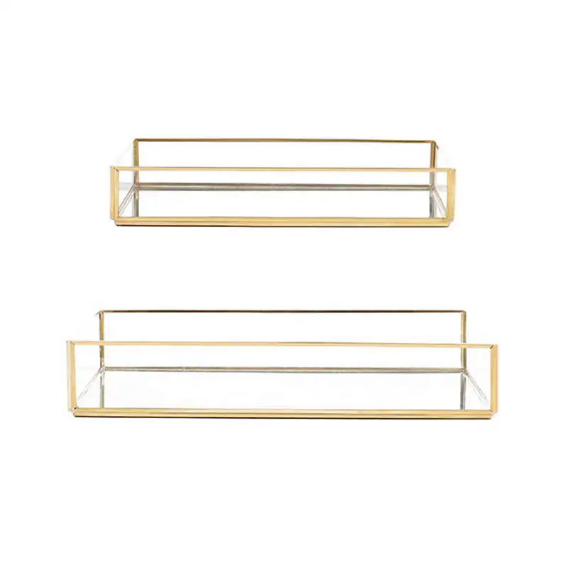 

Nordic Retro Storage Tray Gold Rectangle Glass Makeup Organizer Tray Dessert Plate Jewelry Display Home Kitchen Decor
