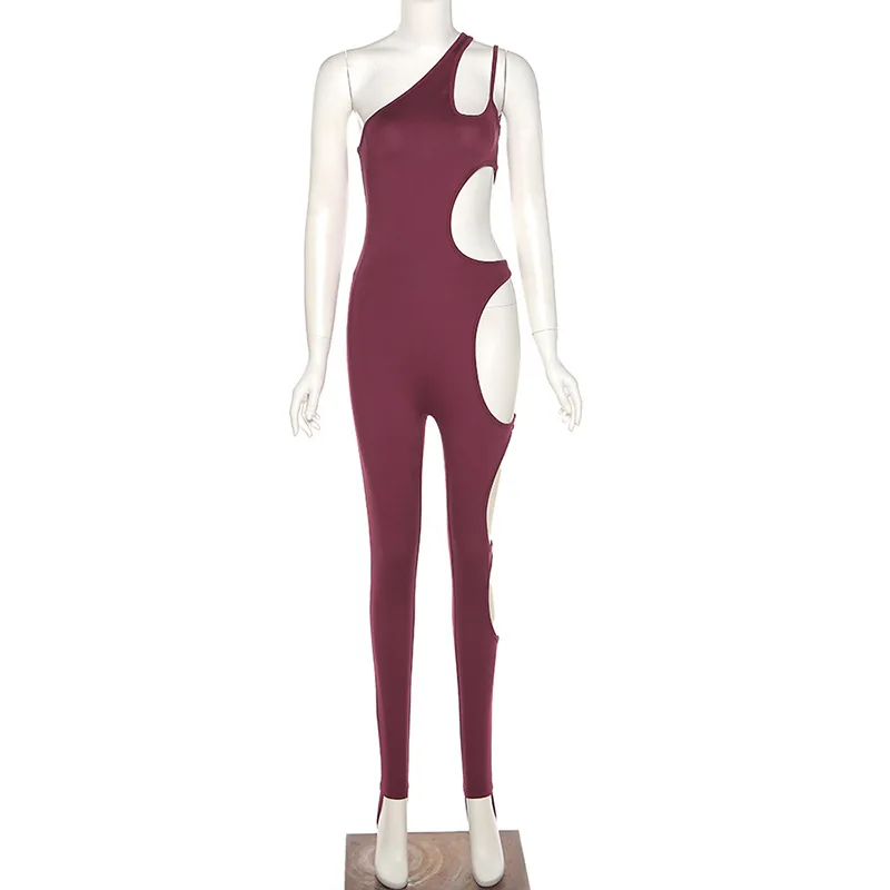 

Summer Clothing Jumpsuit Women Solid Oblique Shoulder Backless Hollow Sexy Bodysuit One Piece Outfit Lounge Streetwear Wholesale