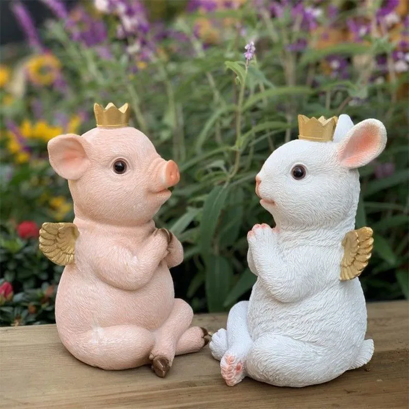 

Garden Animal Pig Elf Rabbit Angel Crown Dog Series Resin Ornaments Indoor Outdoor Decoration Courtyard Balcony Statue Crafts