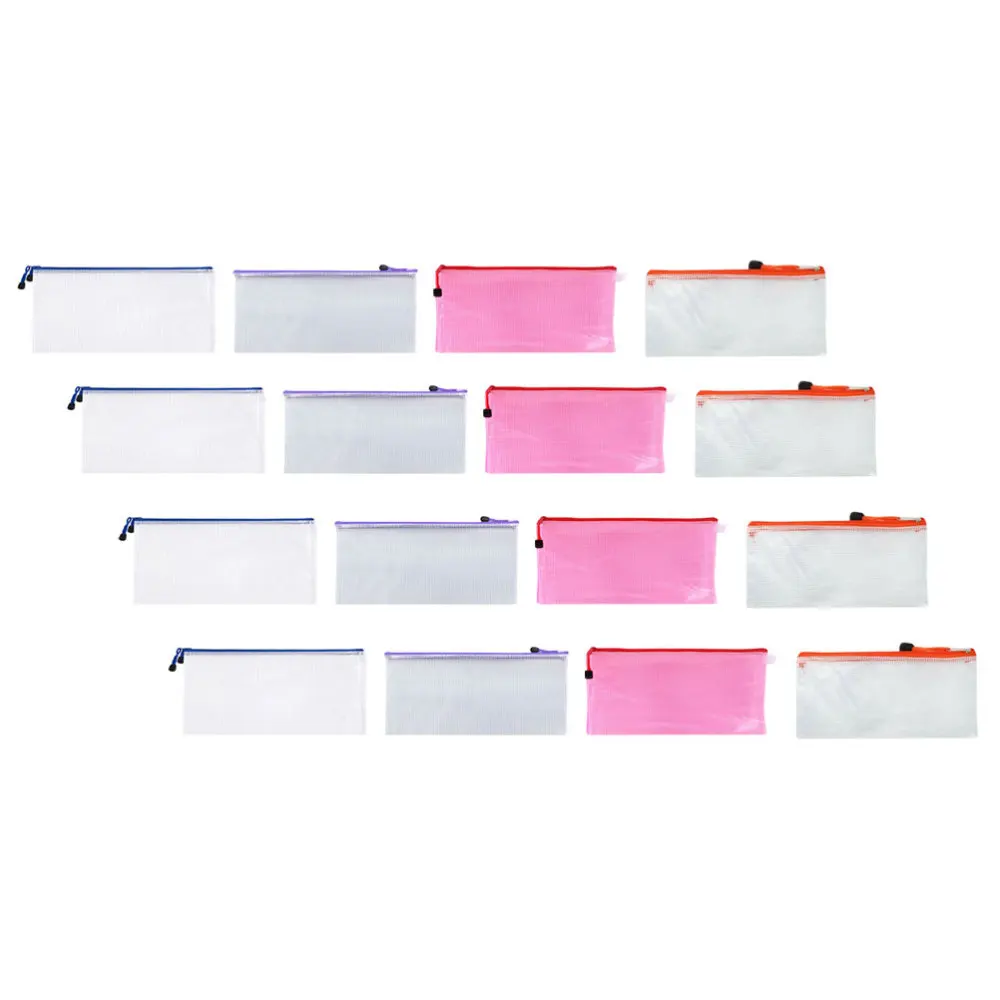 

16pcs A6 Zipper File Bags Contract Storage Bag Transparent Mesh File Bags Documents Organizer Pouch File Folder (Random Color 24