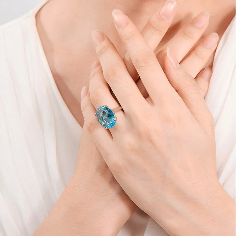 Bague Ringen, 6 цветов, овальное кольцо с камнями для женщин, классическое серебро 925, ювелирное изделие, рубиновый аметист, аквамарин, сапфир, топаз, циркон