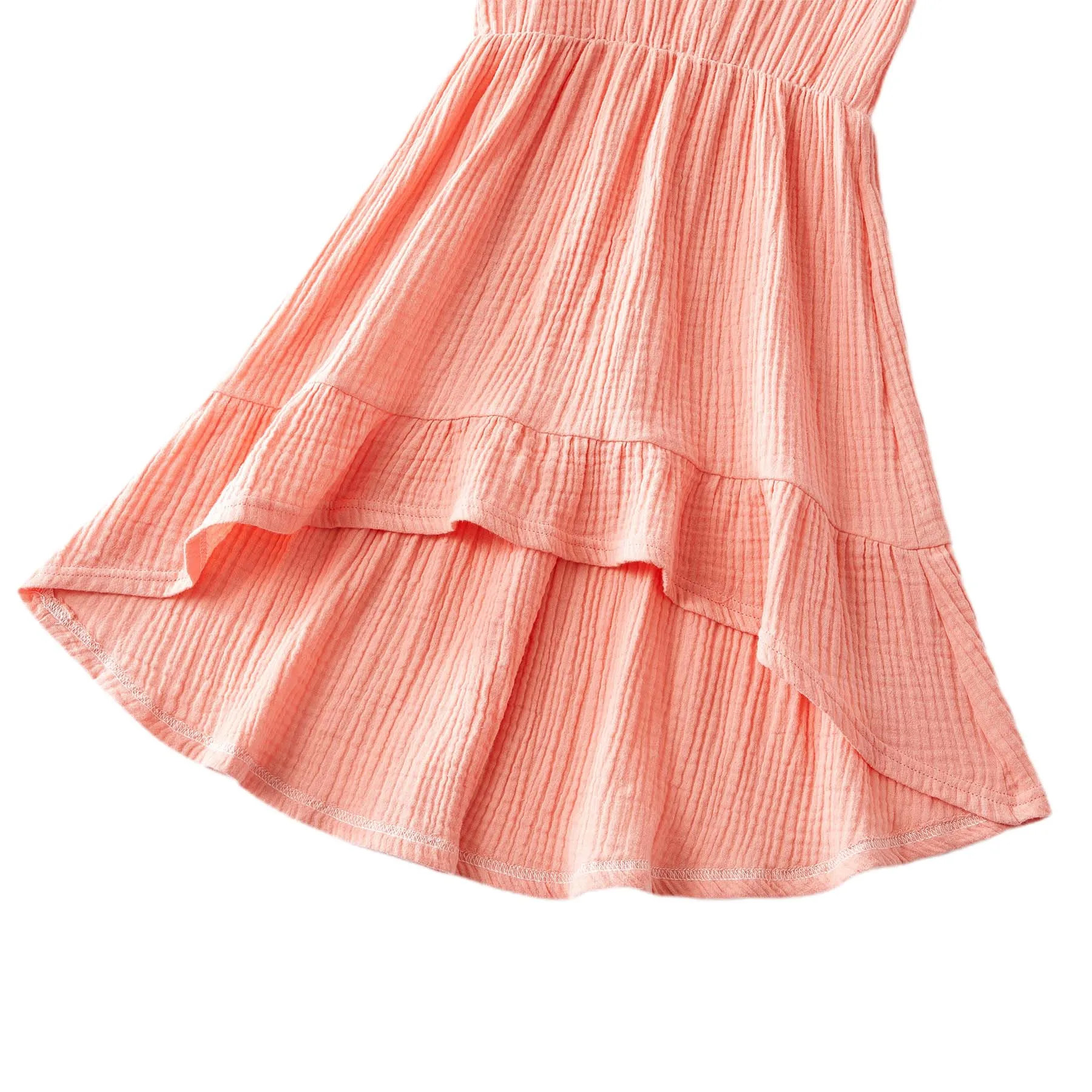 

New Family Matching Clothes Solid Color Summer Parent-Child Irregular Dress Newborn Baby Girls Sleeveless Bodysuit with Headband