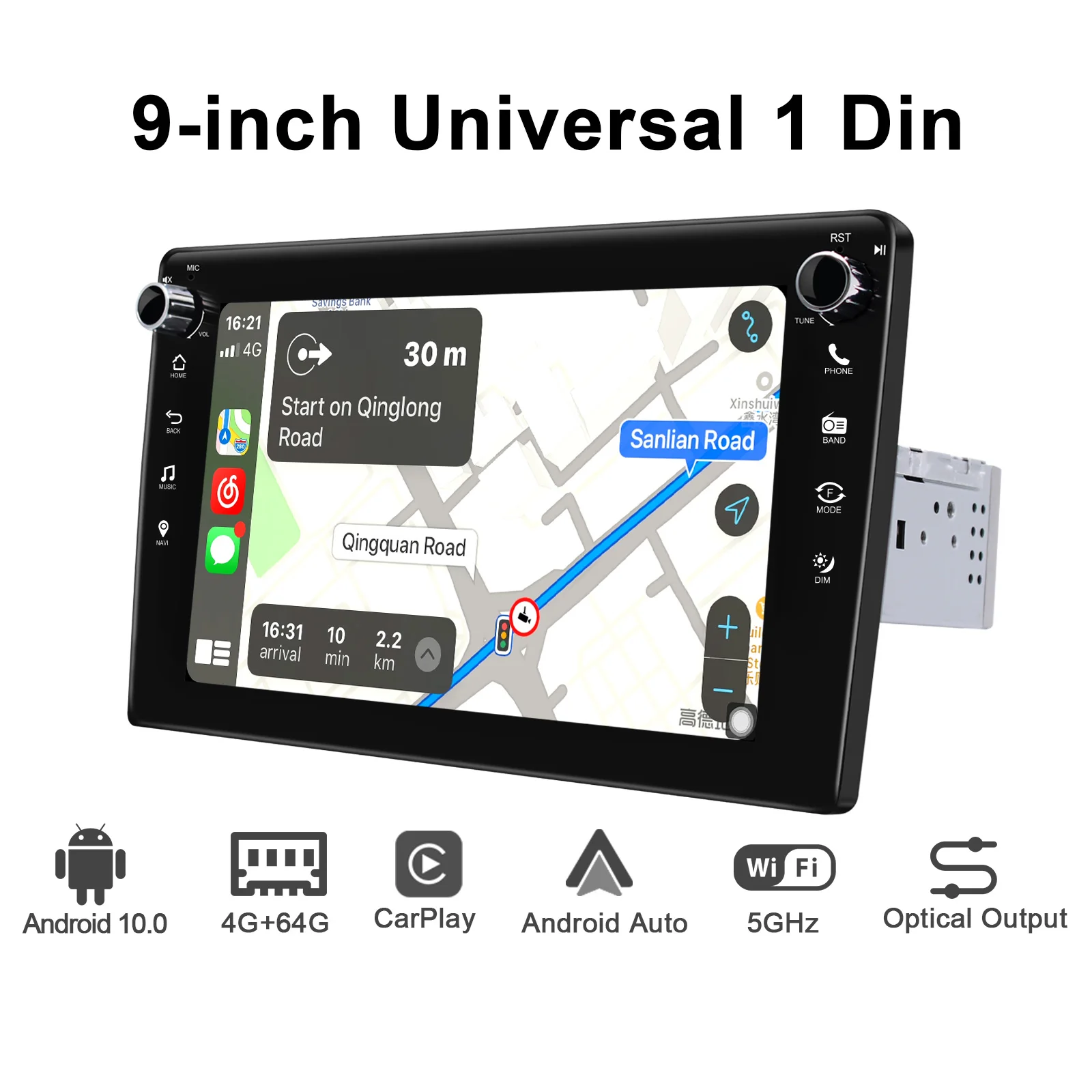 Универсальный Головной блок 1 din на Android 10 0 9 IPS дисплей 4 Гб ОЗУ и 64 ПЗУ GPS