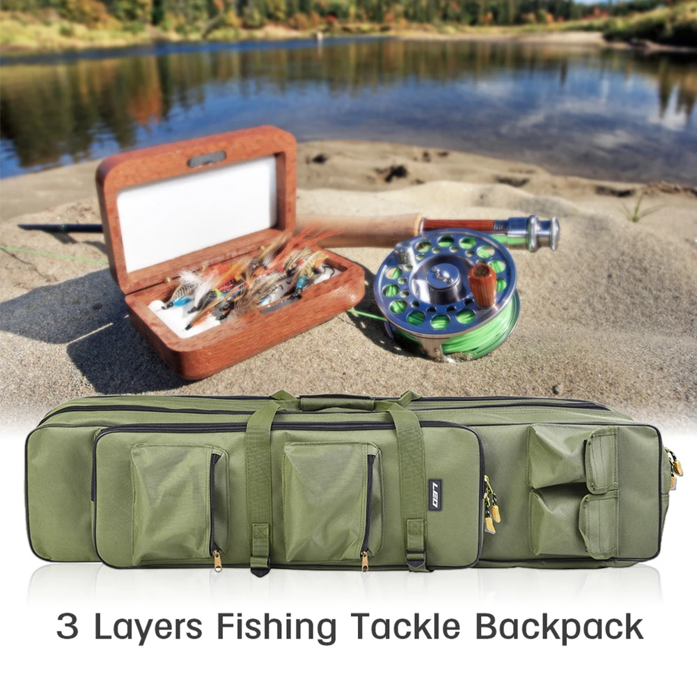 

80cm/100cm 3 Layer Foldable Fishing Rod Reel Bag Waterproof Outdoor Fishing Tackle Duffle Bag Fishing Rod Reel Lure Storage Bag