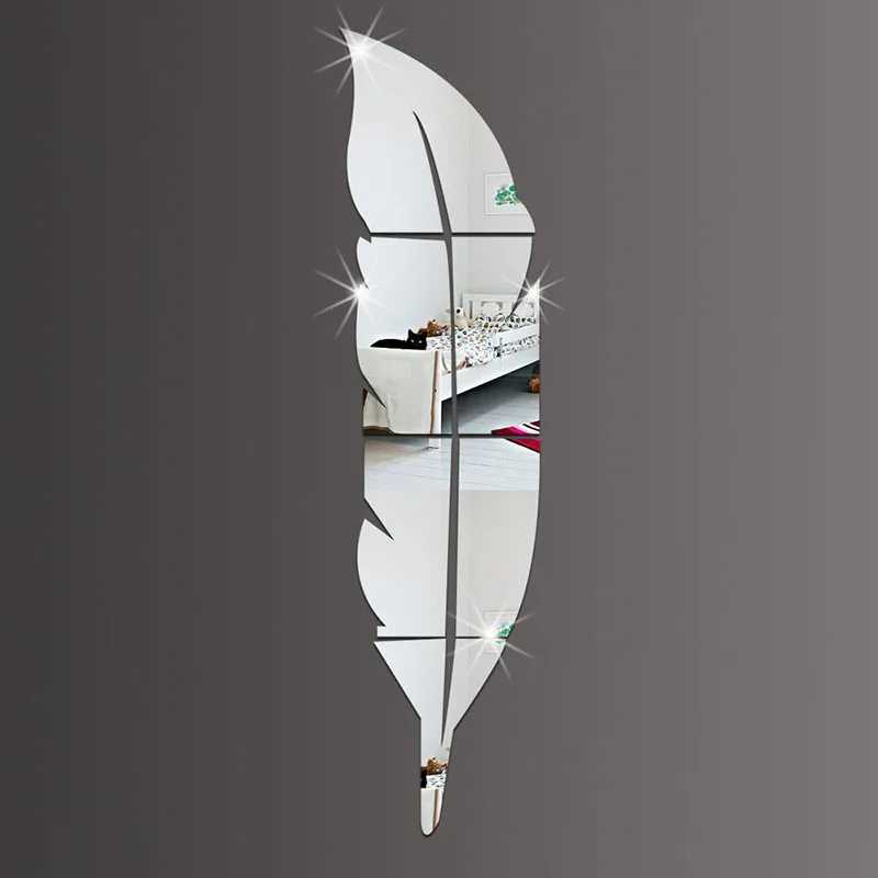 3 размера перья акриловая Зеркальная Наклейка украшение для дома самоклеящееся