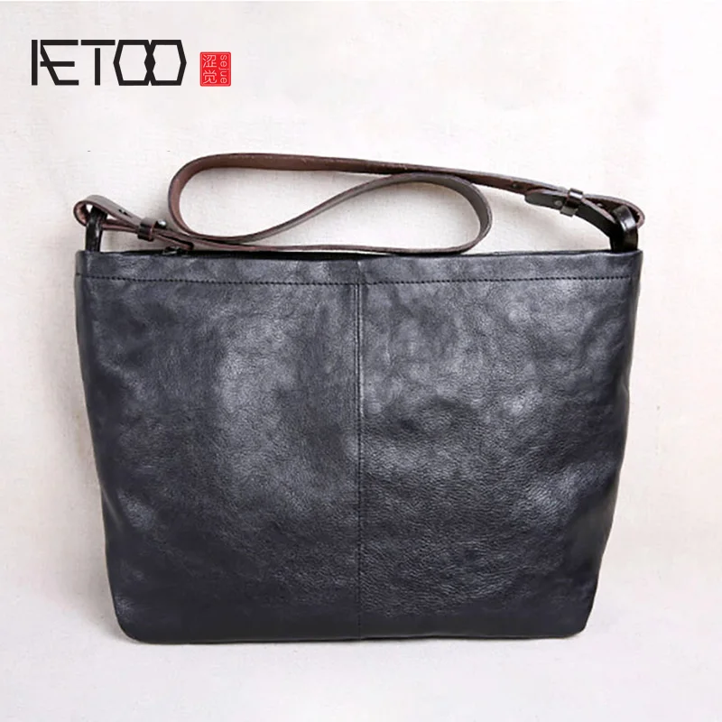 

Кожаная мужская сумка на одно плечо AETOO, повседневная кожаная сумка на шпильке, модная мужская большая сумка