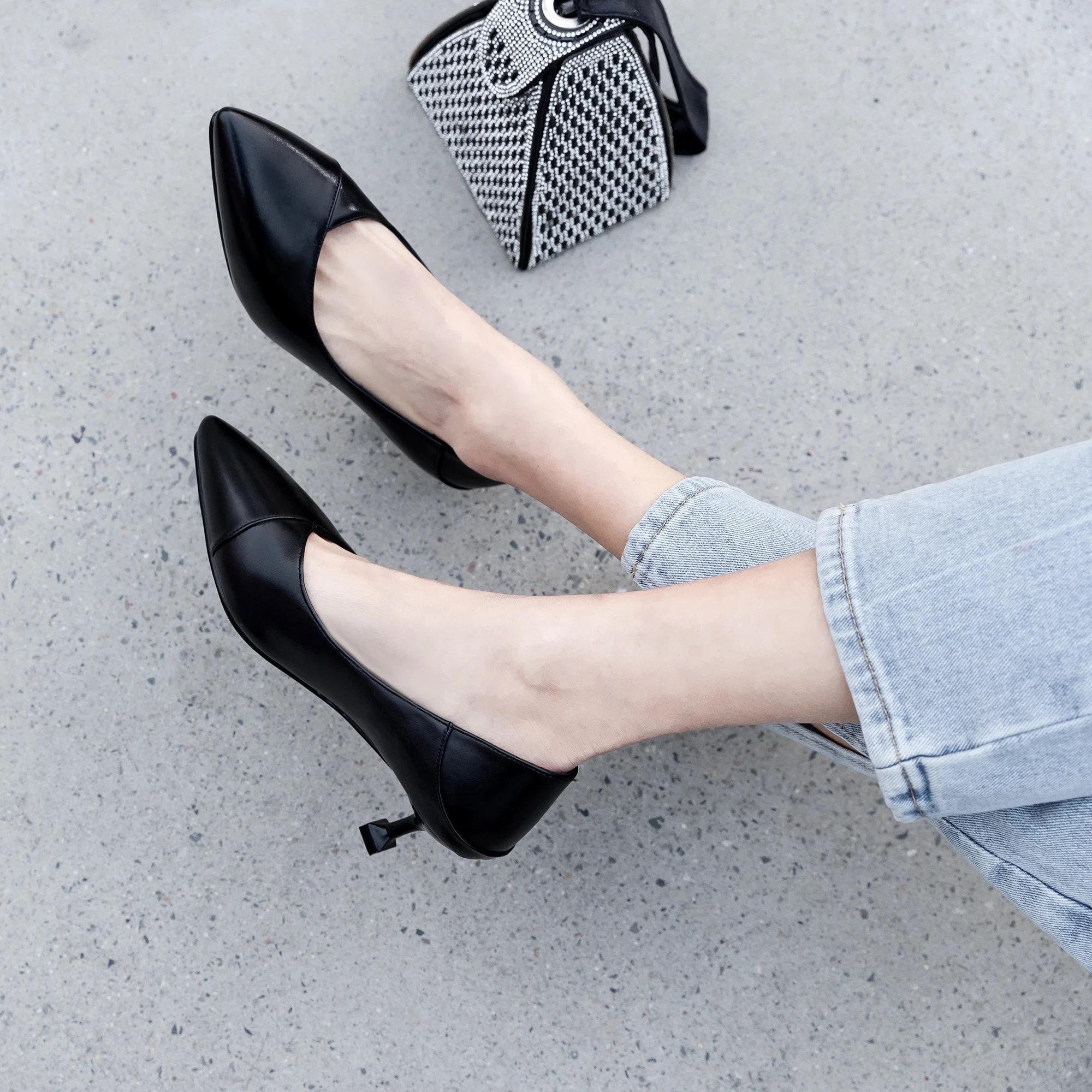 PQECFS big size 30-43 high quality spring &amp autumn fashion solid women pointed toe thin heels pumps 2 colors | Обувь