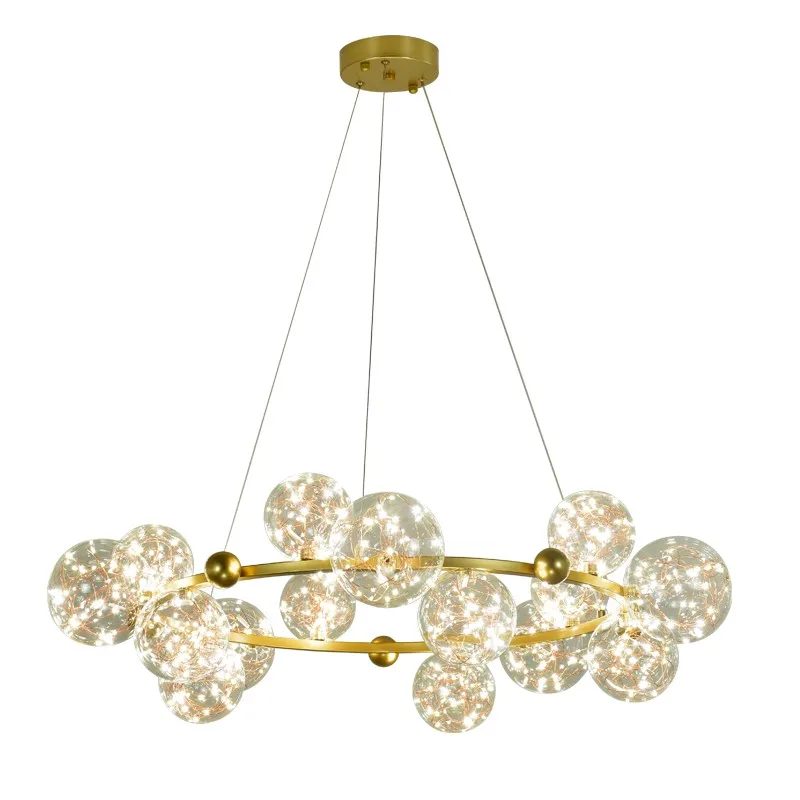 

Creative Modern Nordic LED Chandelier Lighting Dining Living Room Glass Ball Hanging Lamp Bedroom Lobby Deco Round Gold Fixtures