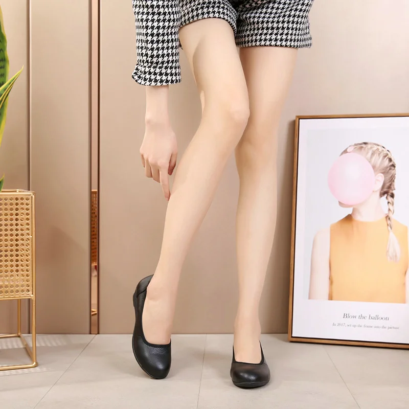 Женские туфли с круглым носком белые удобные тонкие из воловьей кожи обувь для