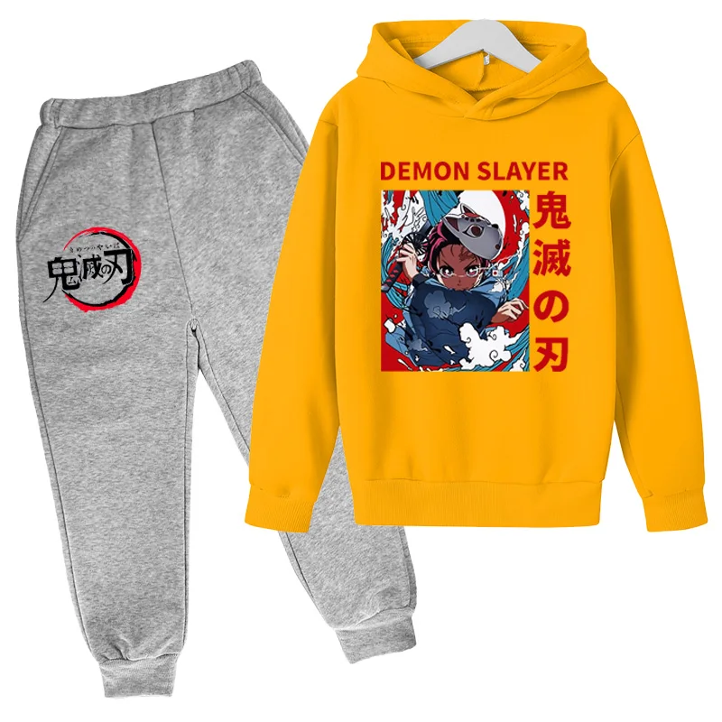 

Anime Demon Slayer Kids Sweatshirt Pant Suit Children Sweatshirt Hoodies Boy Girl Beautiful Sportswear Pullover Graphic Clothes