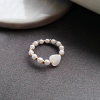 2021 korean fashion imitation pearl beads ring elegant simple female heart shaped gold color ring charm women party jewelry