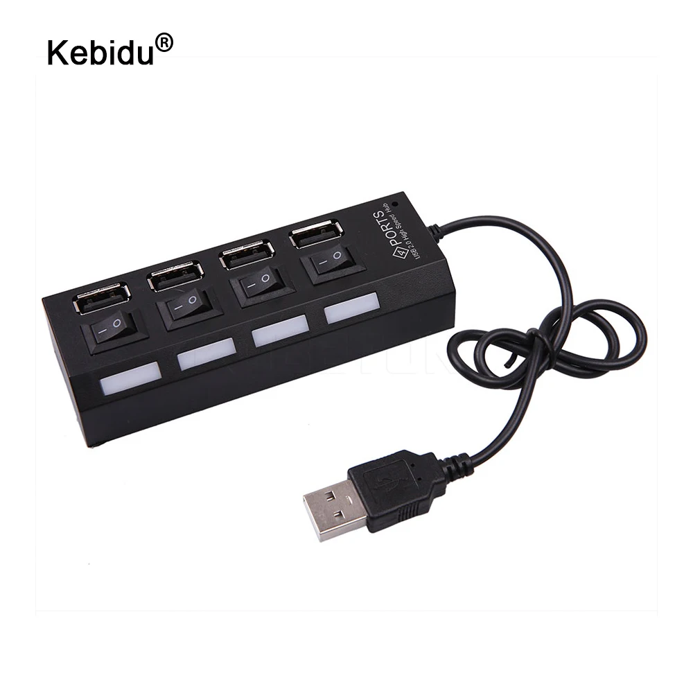 kebidu 4 Ports usb hub LED USB High Speed 480 Mbps Adapter Hub Splitter With Power on off Switch For PC Laptop Computer | Компьютеры и