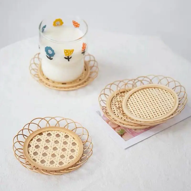 

Bamboo Woven Saucer Japanese Style Handmade Bamboo Coaster Cup Holder Pot Pad Tea Mat Rattan Woven Cup Holder Coaster