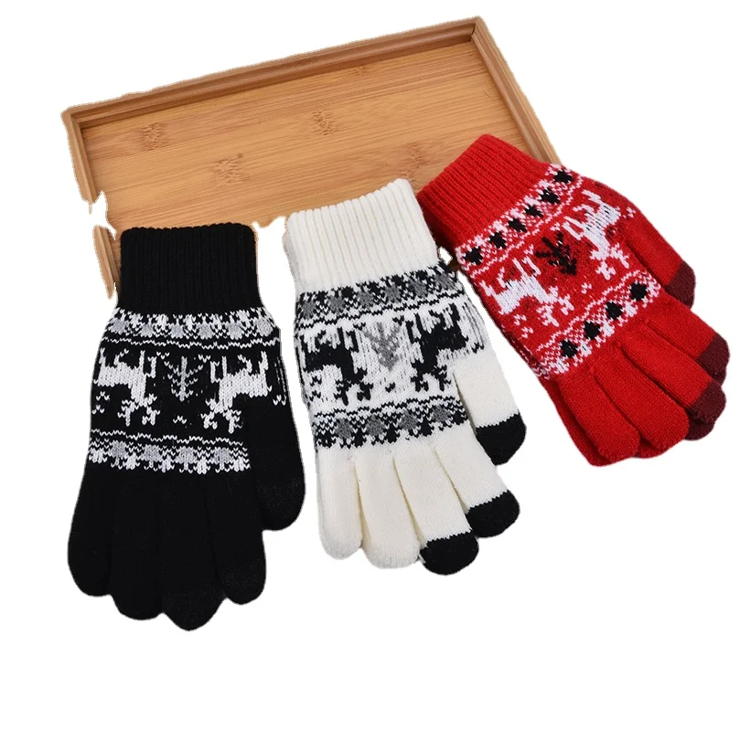 

Перчатки для сенсорных экранов для мужчин и женщин, уличные теплые ветрозащитные перчатки с рождественской елкой, оленем, для сенсорных экр...